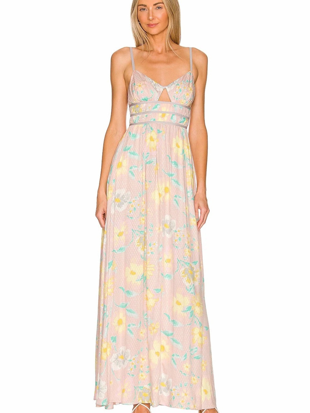 Free People Pink Floral Maxi Dress with Yellow & Mint Accents